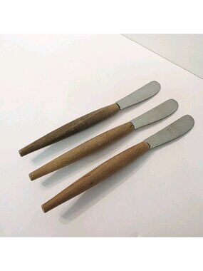 3 Vtg Butter Cheese Spread Knife Stainless Steel Wood Handles Made in Japan